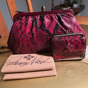 Patricia Nash Red Clutch with Exotic Snakeskin Texture